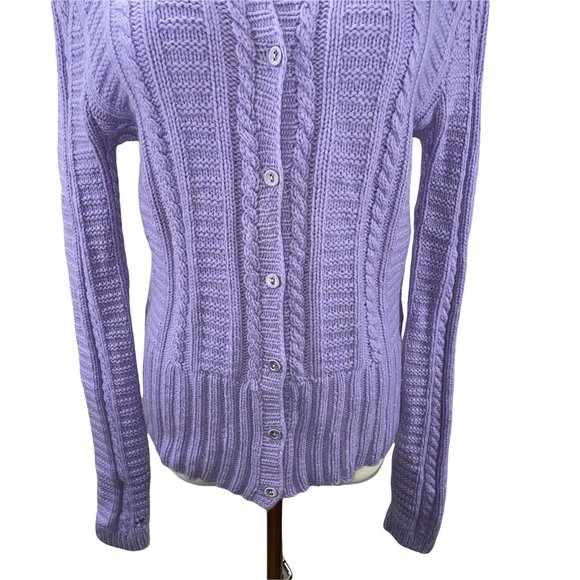 TSE Cashmere Cable Knit Purple Cardigan Sweater Size M Lightweight Button - Picture 5 of 12